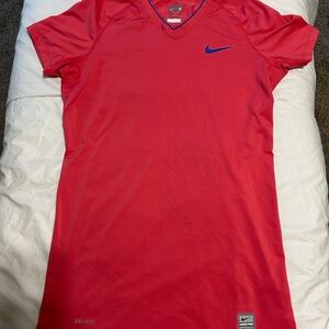Nike Vivid Red Dri-FIT Shirt with Blue Swoosh